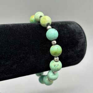Turquoise Bead Bracelet Sterling Silver 925 Clasp Faceted Spacers Southwest Boho